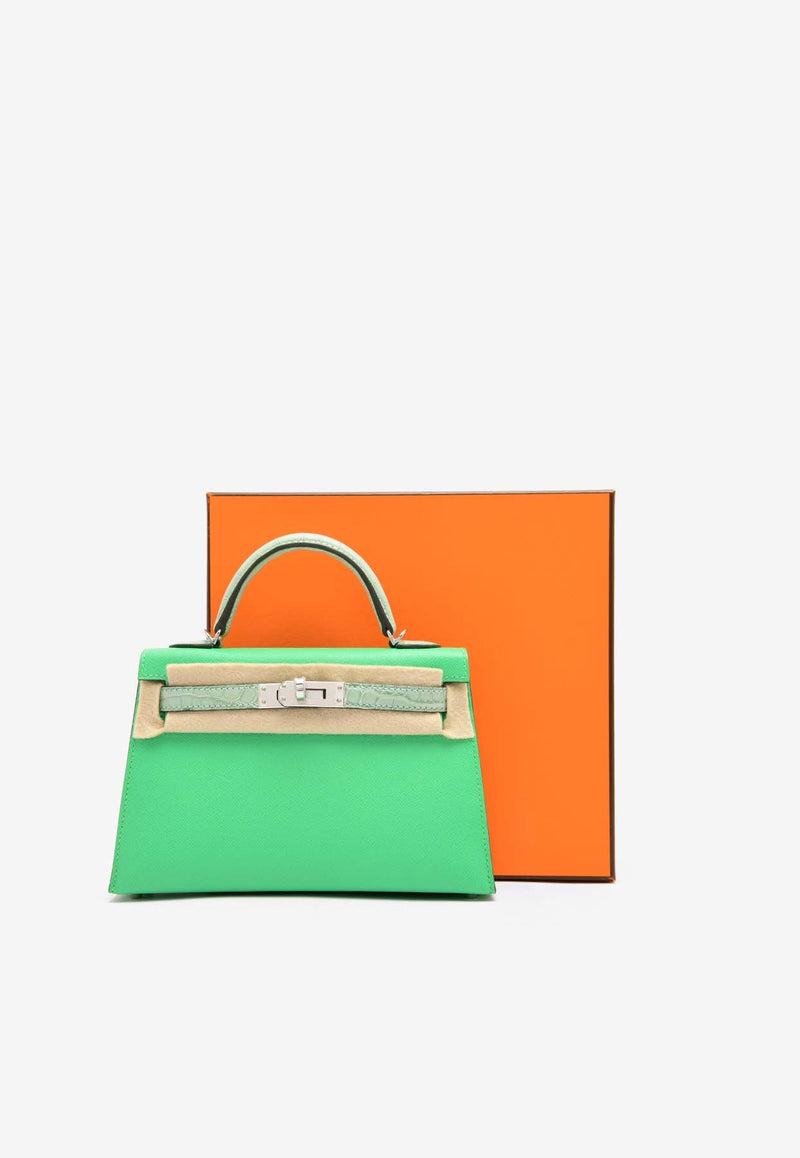 Mini Kelly 20 Sellier Touch in Vert Comics Madame and Vert d'Eau Matte Alligator with Palladium Hardware