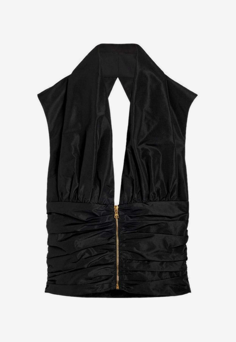 V-neck Ruched Sleeveless Top