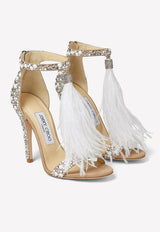 Viola 110 Crystal Suede Sandals with Feather Tassel