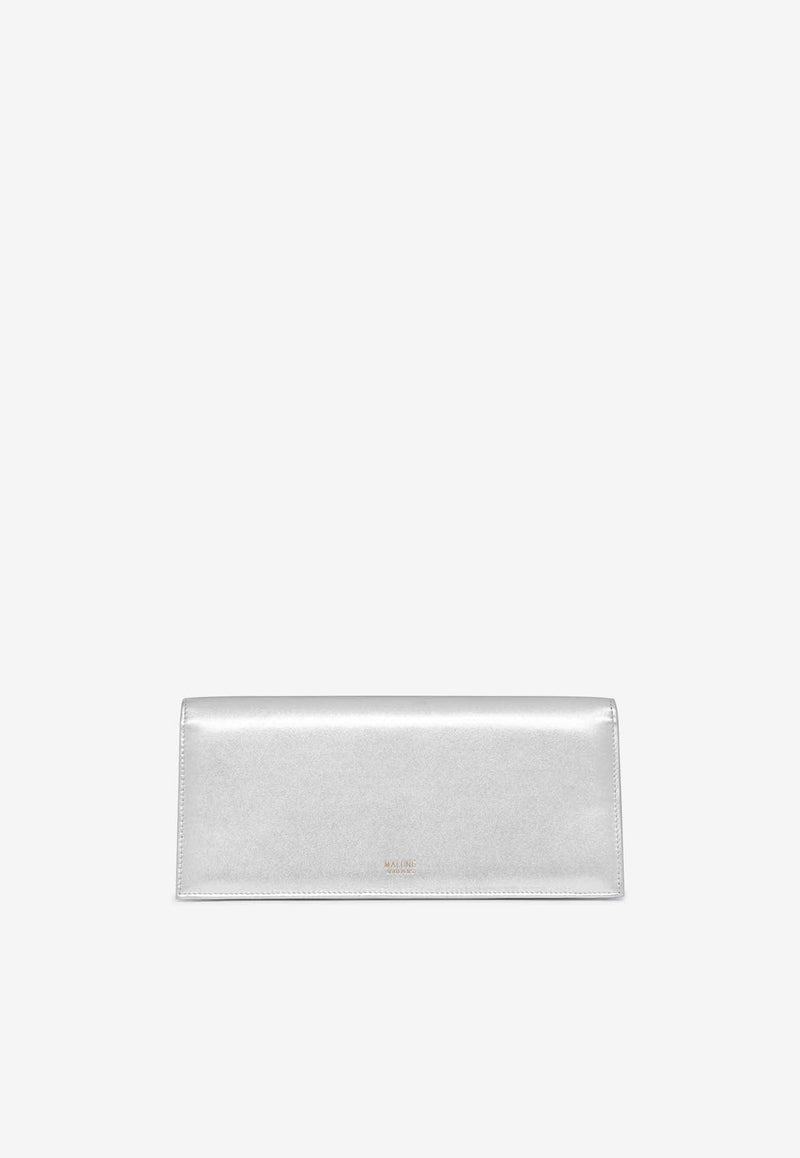 Vivien Crest Buckle Clutch in Metallic Leather