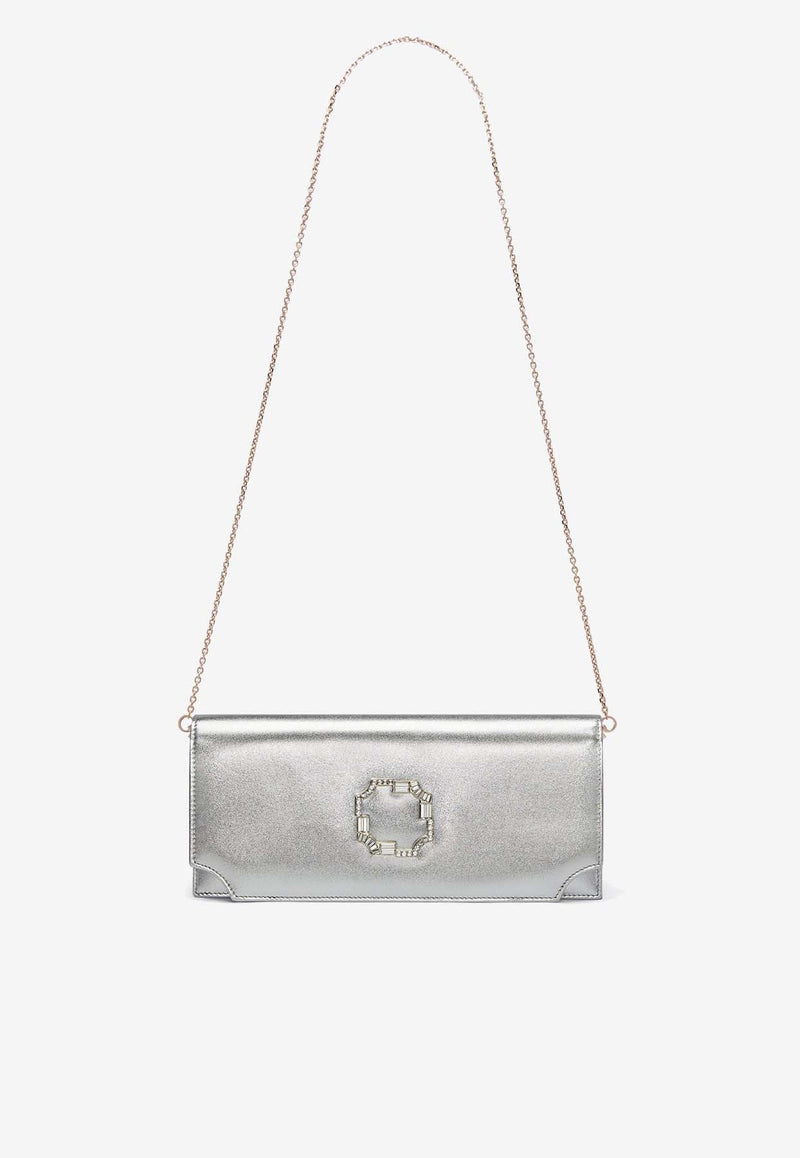 Vivien Crest Buckle Clutch in Metallic Leather