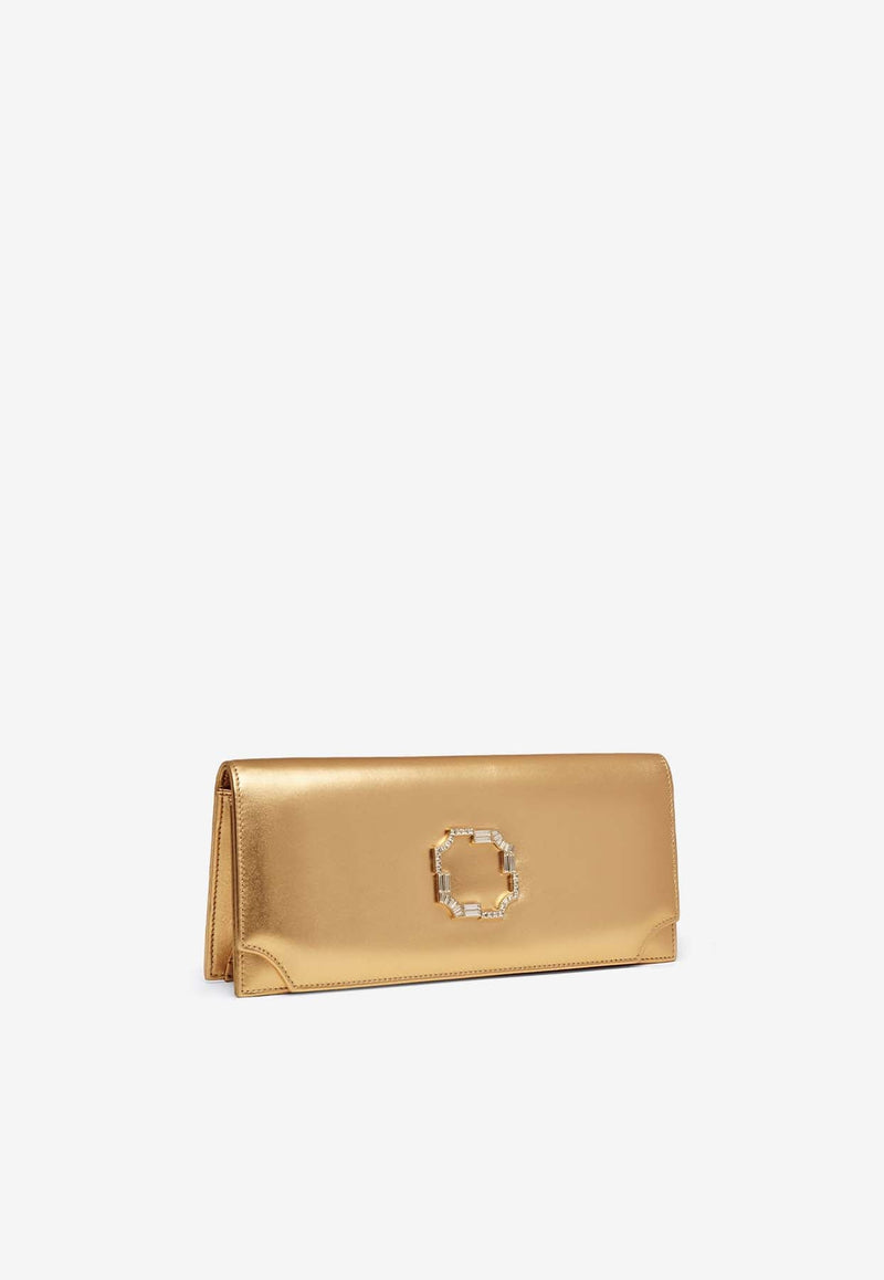 Vivien Crest Buckle Clutch in Metallic Leather