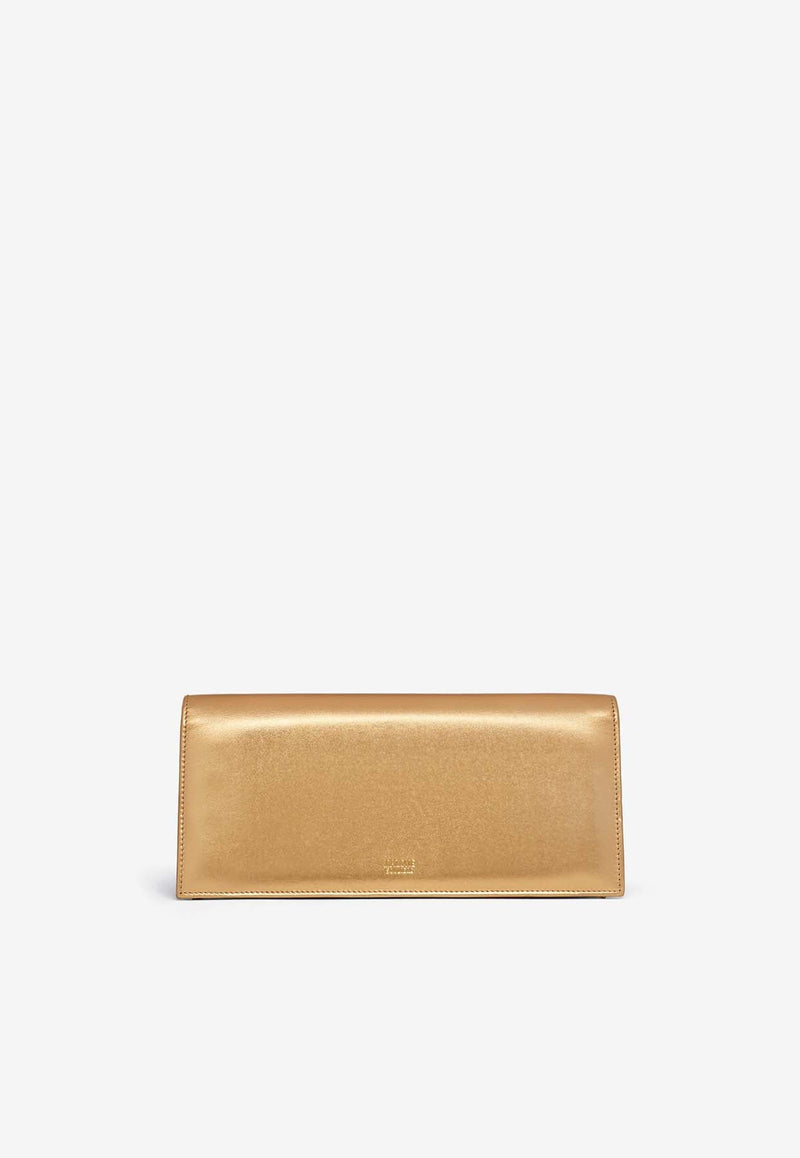 Vivien Crest Buckle Clutch in Metallic Leather