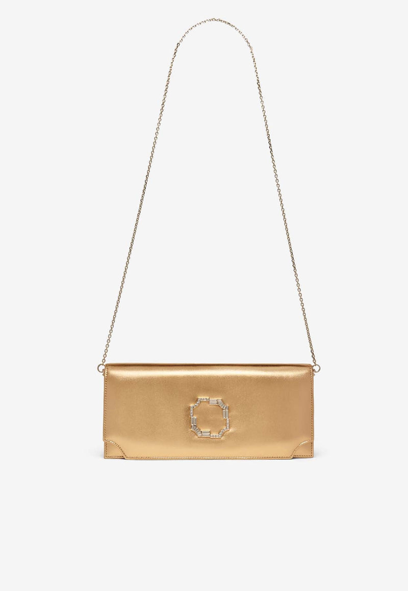 Vivien Crest Buckle Clutch in Metallic Leather