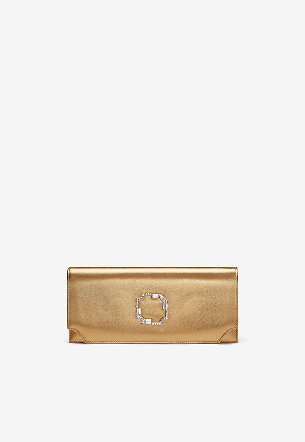 Vivien Crest Buckle Clutch in Metallic Leather