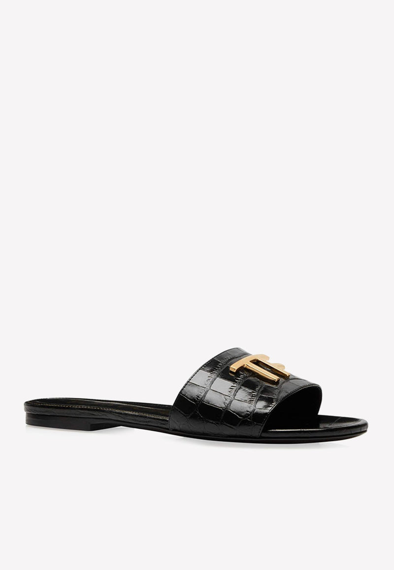 TF Slides in Croc Embossed Leather