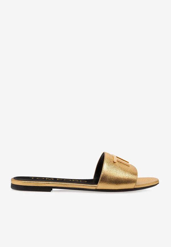 TF Logo Slides in Metallic Nappa Leather