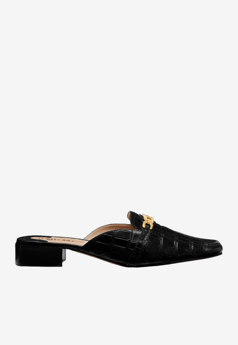 Whitney Croc-Embossed Leather Slippers