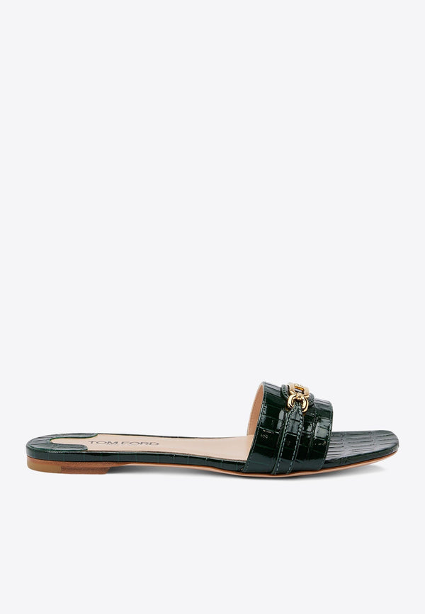 Whitney Croc-Embossed Leather Slides