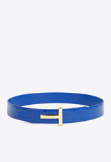 Reversible T-Buckle Belt in Croc-Embossed Leather