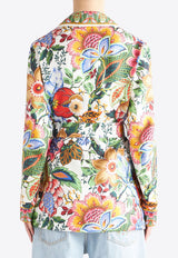 Floral Silk Twill Belted Blazer