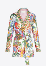 Floral Silk Twill Belted Blazer