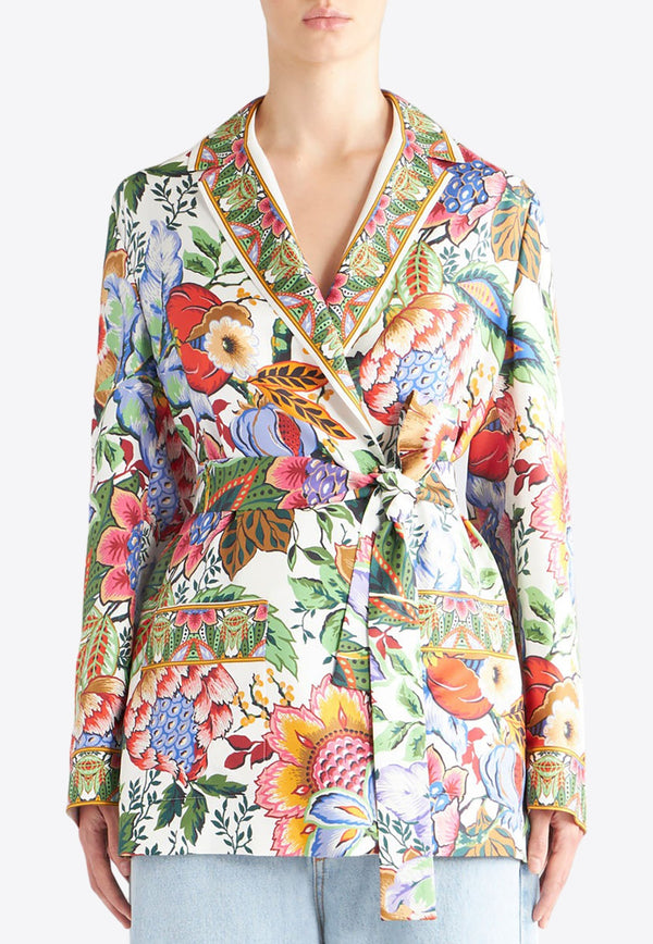 Floral Silk Twill Belted Blazer