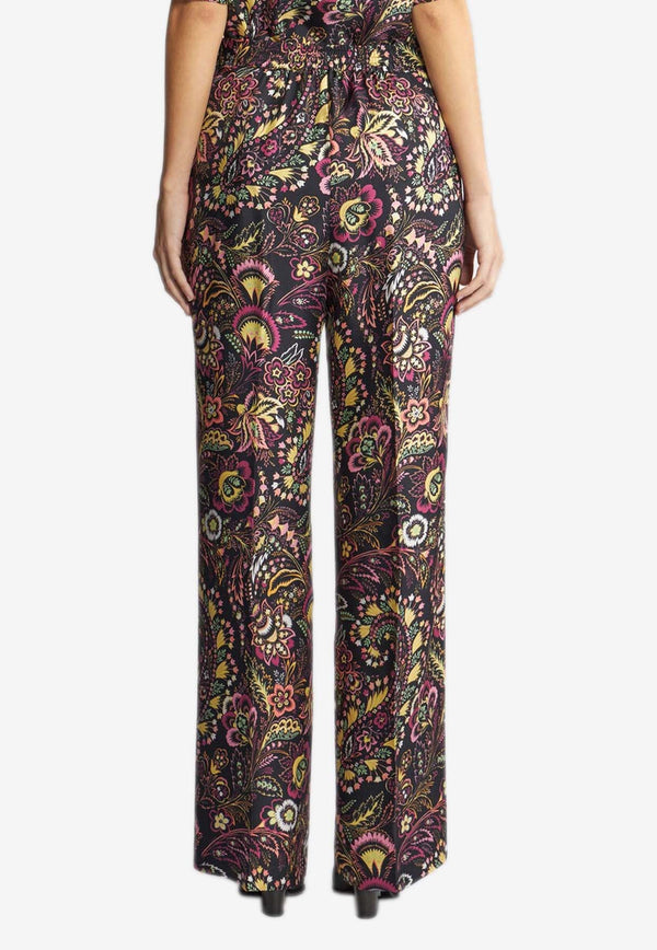 Floral Paisley Print Silk Pants