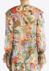 Floral Silk Semi-Sheer Blouse