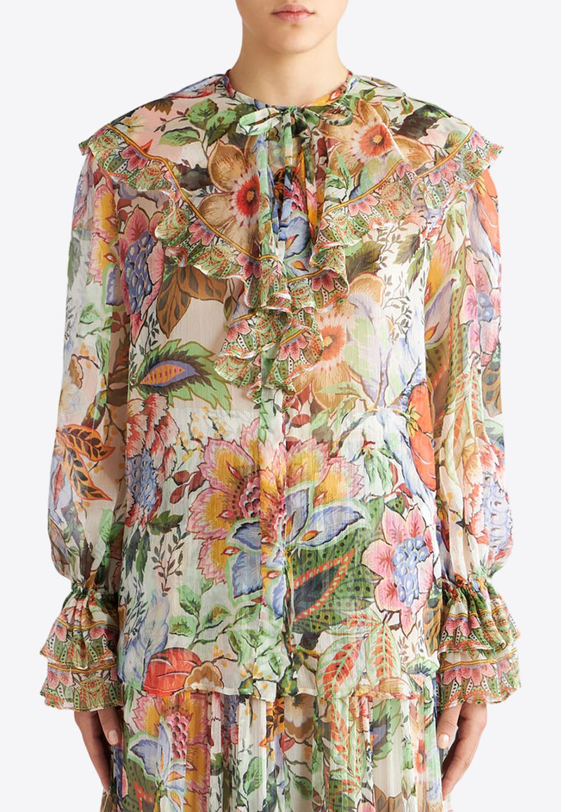 Floral Silk Semi-Sheer Blouse