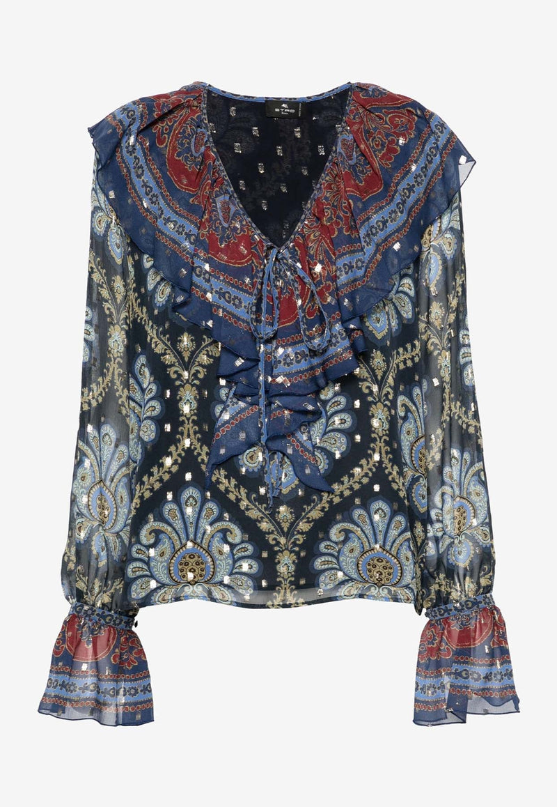 Paisley Print Ruffle Blouse