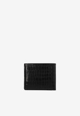 Logo Print Cardholder in Croc-Embossed Leather