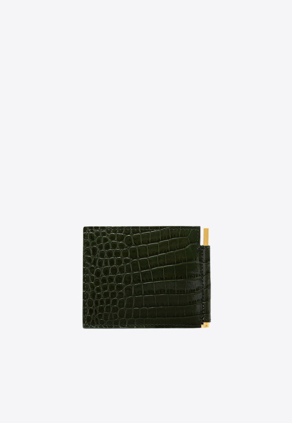 Croc-Embossed Leather Bi-Fold Bill Clip Wallet