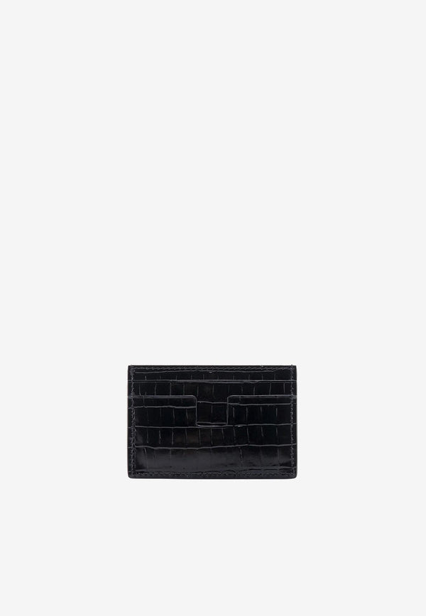 Logo-Print Cardholder in Croc-Embossed Leather