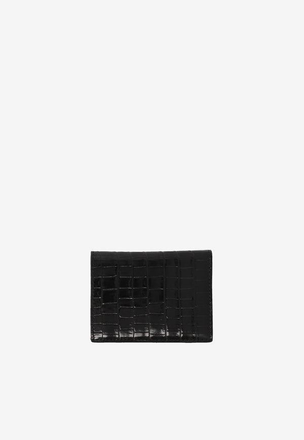 Logo Print Wallet in Croc-Embossed Leather