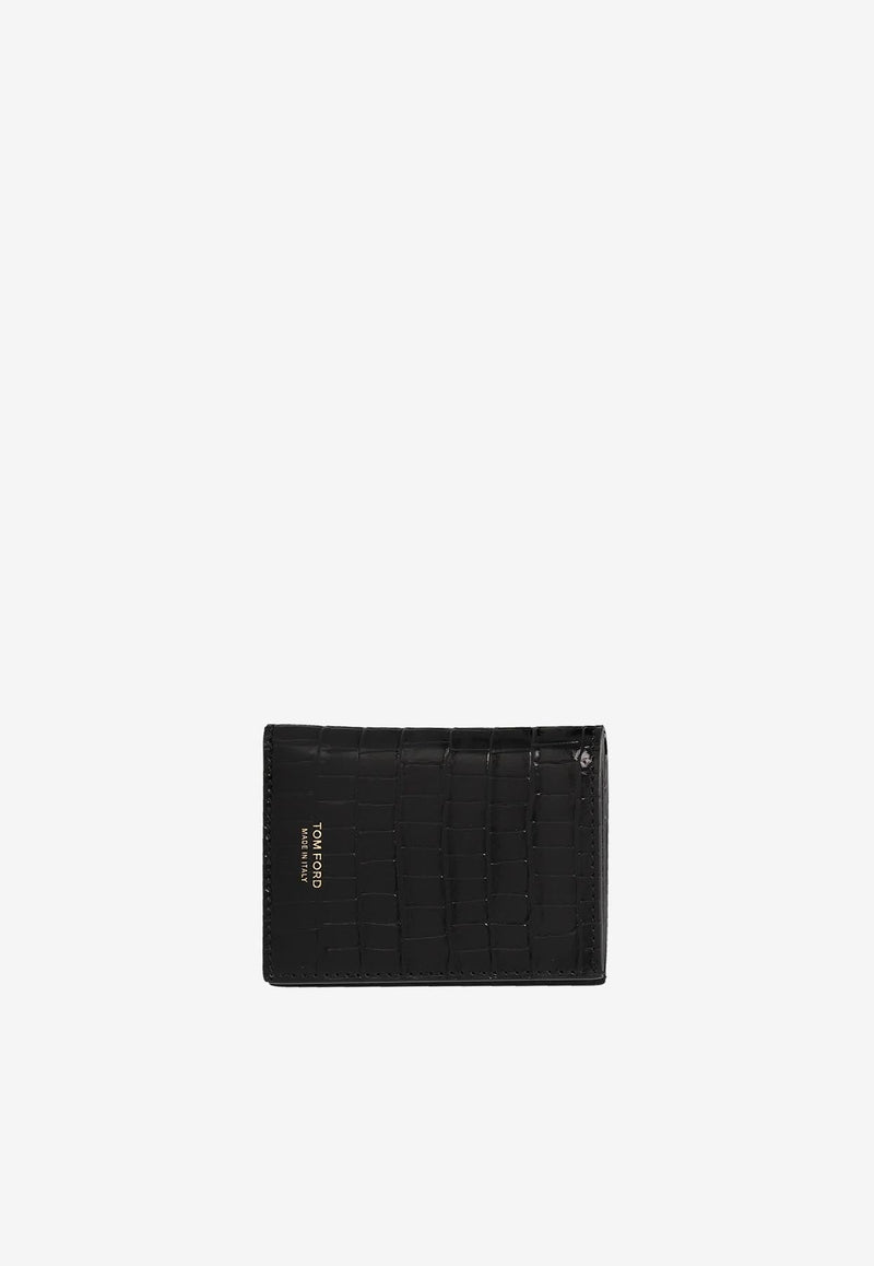 Logo Print Wallet in Croc-Embossed Leather