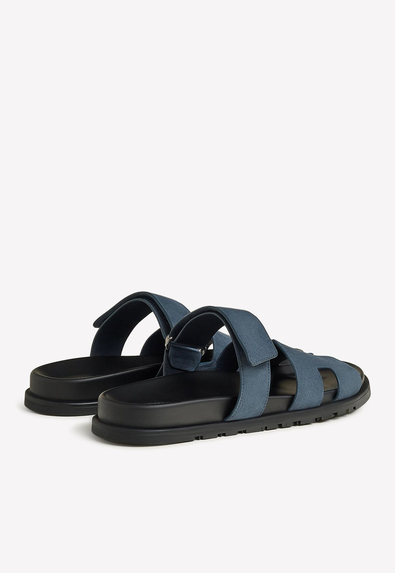 Chypre Sandals in Blue Suede Calfskin