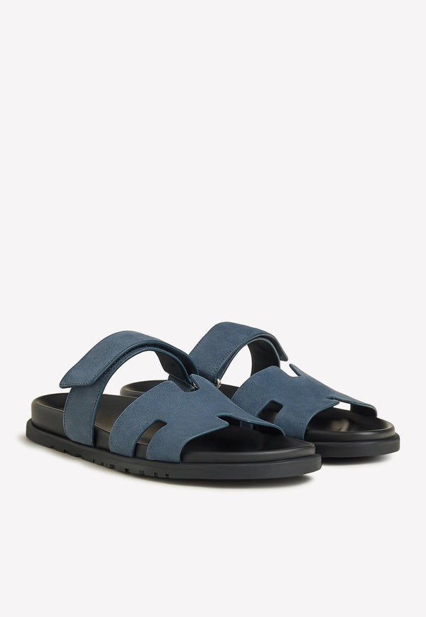 Chypre Sandals in Blue Suede Calfskin