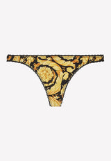 Barocco Print Lace-Trimmed Thong