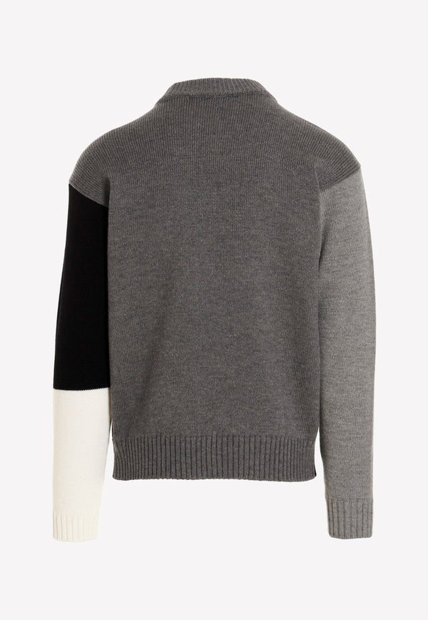 Logo Print Color-Block Knitted Sweater in Wool