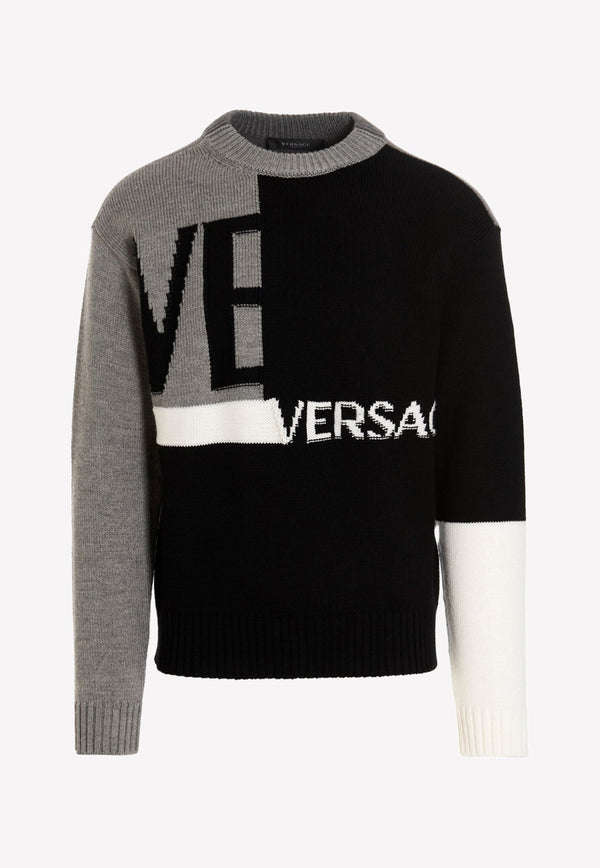 Logo Print Color-Block Knitted Sweater in Wool