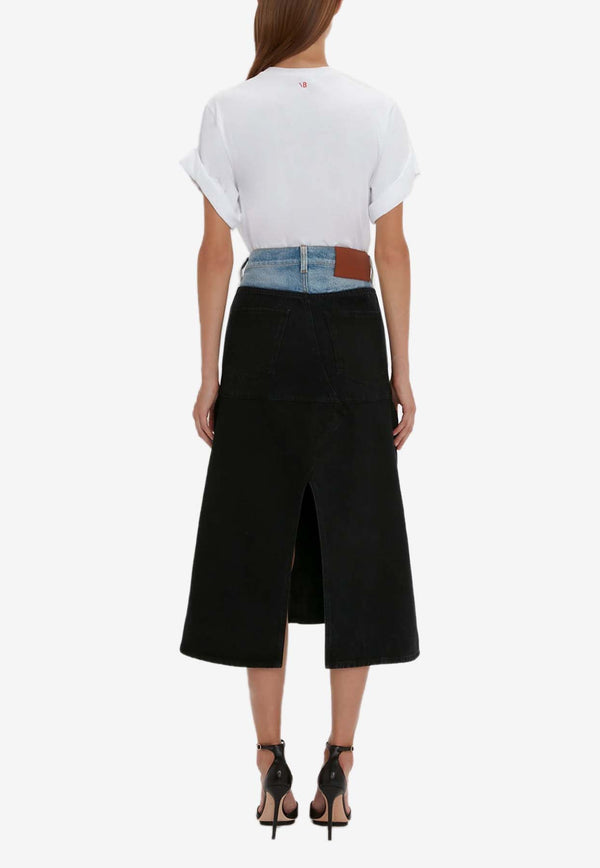 Two-Tone Flared Midi Skirt