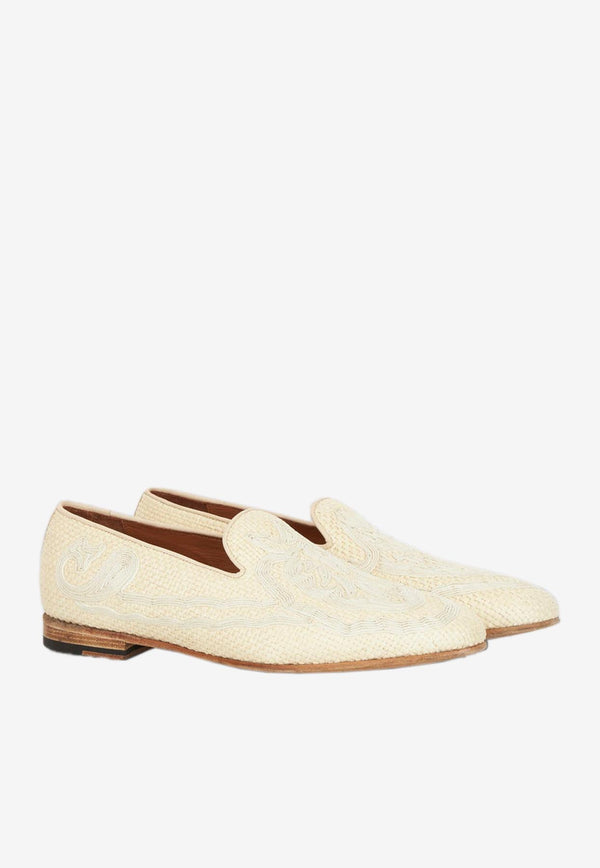 Raffia-Embroidered Loafers