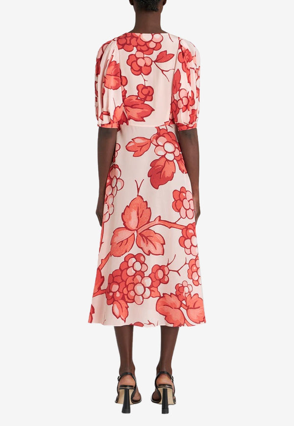 Berry Print Midi Dress in Silk