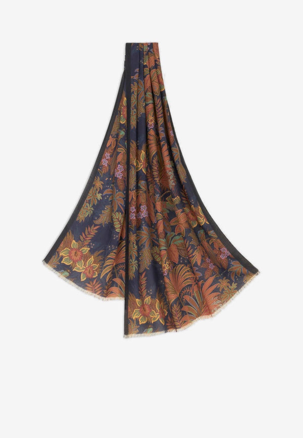 Floral Foliage Scarf in Cashmere and Silk