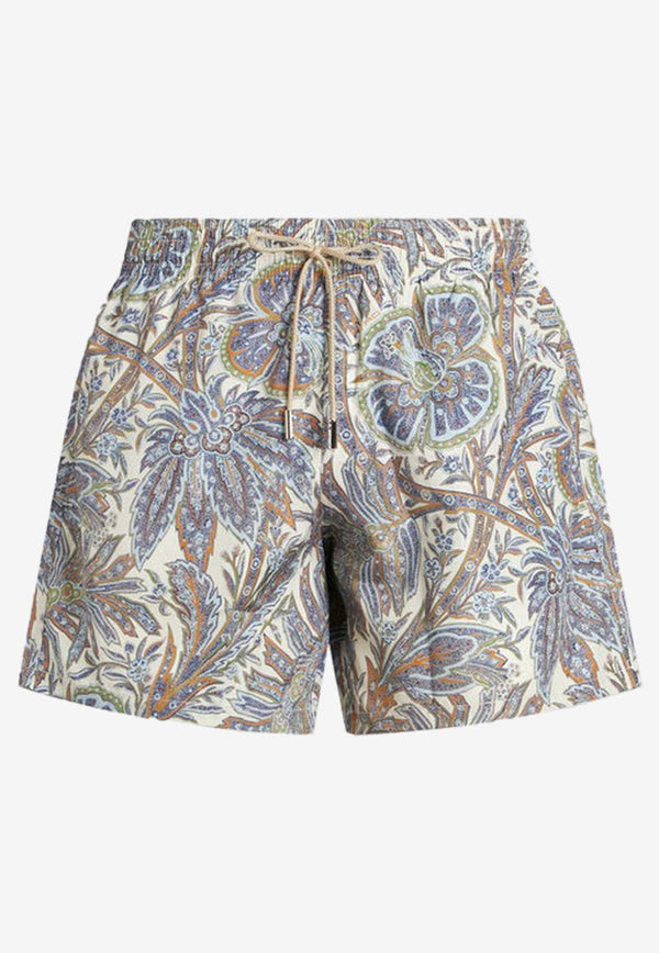 Paisley Foliage Print Swim Shorts