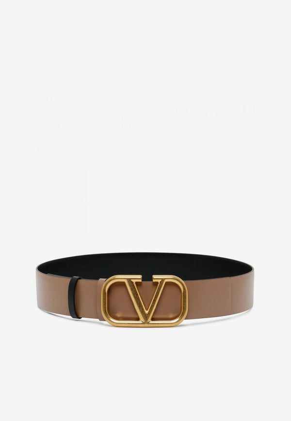 Reversible VLogo Buckle Belt in Glossy Calf Leather