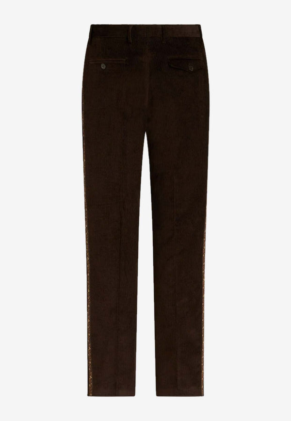 Corduroy Pants with Floral-Band