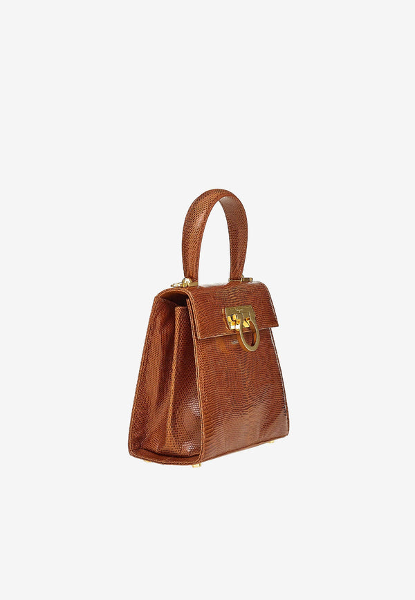 Small Iconic Top Handle Bag in Lizard Leather