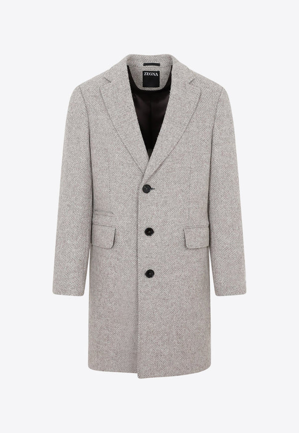 Single-Breasted Long Coat in Wool Blend