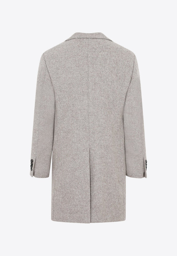 Single-Breasted Long Coat in Wool Blend