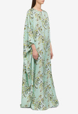 Africana Print Silk Kaftan Maxi Dress