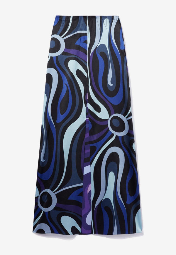 Marmo-Print Maxi Silk Skirt