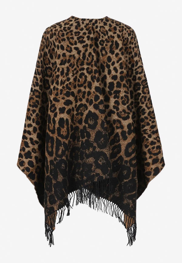Leopard Print Poncho in Wool Blend