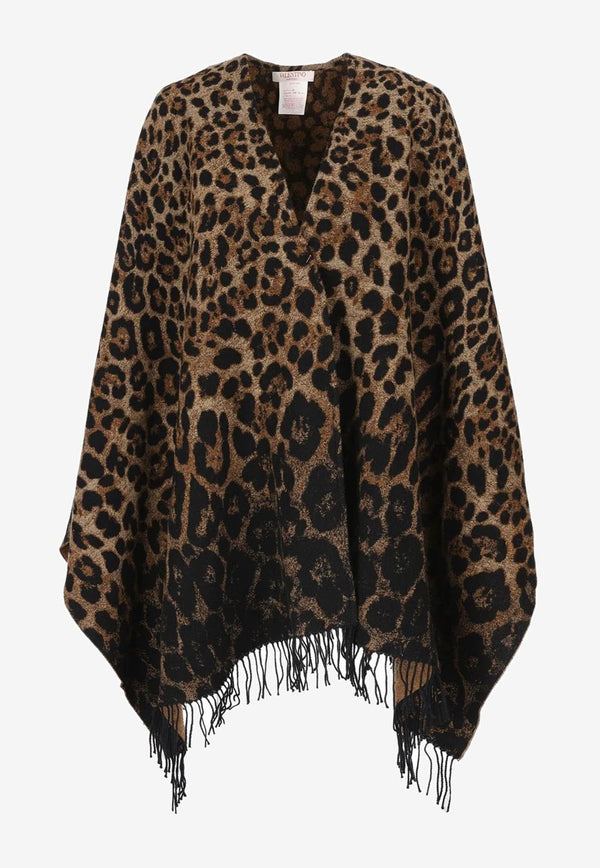Leopard Print Poncho in Wool Blend