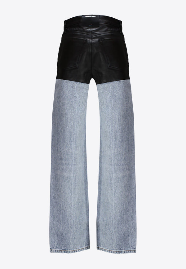 Leather Panel Straight Jeans