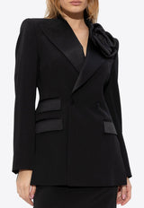 Floral-Appliqué Double-Breasted Blazer