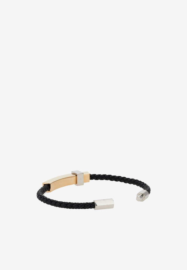 Medium Braided Leather Bracelet with Metal Bar
