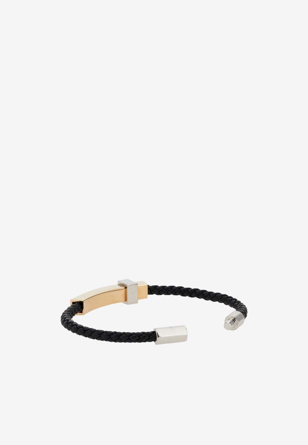 Large Braided Leather Bracelet with Metal Bar