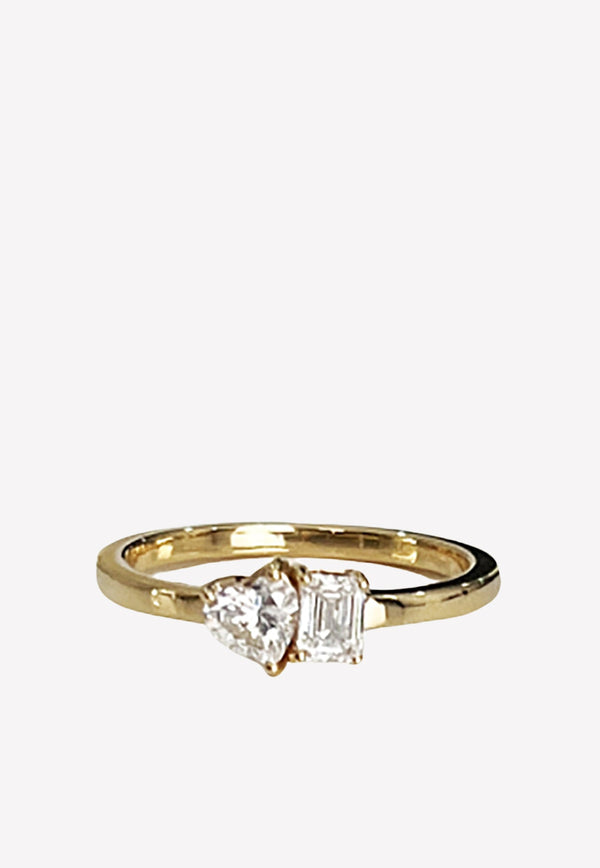 Emerald and Heart Diamond Ring